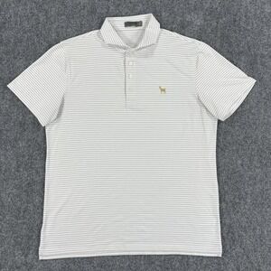 G FORE Polo Shirt Mens Large White Stripe Golden Goat Golf The Players Stretch